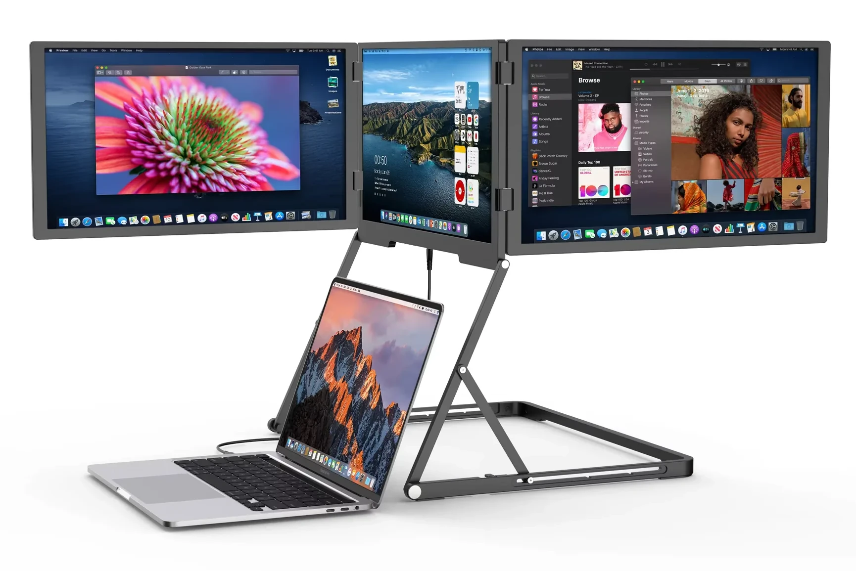 TriCreate triple-screen monitor setup shown in the seller product photo
